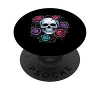 Teschio gotico e rose scure fiori romantici uomini donne bambini PopSockets PopGrip Adesivo