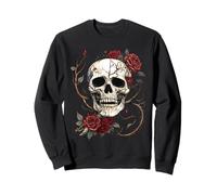 Teschio Gotico Rose Rosse Biker Tattoo Vintage Angelo Skull Felpa