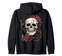 Teschio Gotico Rose Rosse Biker Tattoo Vintage Angelo Skull Felpa con Cappuccio
