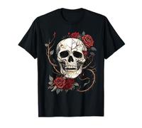 Teschio Gotico Rose Rosse Biker Tattoo Vintage Angelo Skull Maglietta