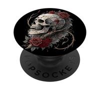 Teschio gotico rose rosse biker tattoo vintage angelo skull PopSockets PopGrip Adesivo