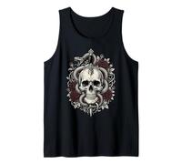 Teschio Gotico Serpente pugnale Rose Scuro Stile Tatuaggio Floreale Canotta