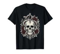 Teschio Gotico Serpente pugnale Rose Scuro Stile Tatuaggio Floreale Maglietta