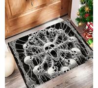 Teschio Gotico Zerbino Ingresso Interno 50 X 80 Cm, Orrore Gotico Zerbino Entrata Ingresso Con Fondo Antiscivolo Tpr, Lavabile In Lavatrice Tappeto Ingresso Per Casa O Ufficio, Grigio