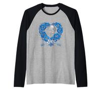 Teschio Love Heart con Rose Blu per San Valentino Love Rock Maglia con Maniche Raglan