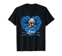 Teschio Love Heart con Rose Blu per San Valentino Love Rock Maglietta