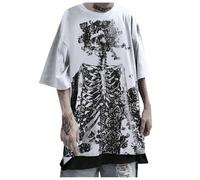 Teschio, maglietta da uomo e donna, Y2K, scheletro Emo Grunge Oversized Gothic Tee Graphics Streetwear Dark Academia Gothic Tops Vampirecore Dark Techwear Alt Baggy Summer Shirts, bianco, L