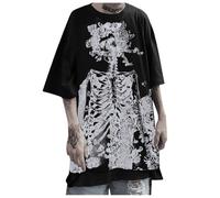Teschio, maglietta da uomo e donna, Y2K, scheletro Emo Grunge Oversized Gothic Tee Graphics Streetwear Dark Academia Gothic Tops Vampirecore Dark Techwear Alt Baggy Summer Shirts, Bianco,grigio,nero