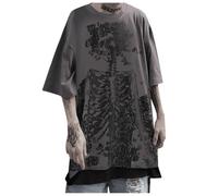 Teschio, maglietta da uomo e donna, Y2K, scheletro Emo Grunge Oversized Gothic Tee Graphics Streetwear Dark Academia Gothic Tops Vampirecore Dark Techwear Alt Baggy Summer Shirts, grigio., XL