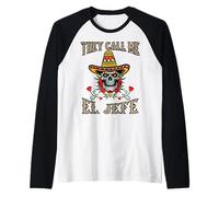 Teschio Messicano Sombrero Call Me El Jefe Cinco de Mayo Maglia con Maniche Raglan