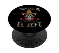 Teschio messicano Sombrero Call Me El Jefe Cinco de Mayo PopSockets PopGrip Adesivo
