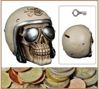 Teschio Piggy Bank Casco Moto Bianco + Occhiali da Sole Decorazione