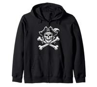 Teschio Pirata e Ossa Incrociate Classic Jolly-Roger Line Art Felpa con Cappuccio