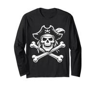 Teschio Pirata e Ossa Incrociate Classic Jolly-Roger Line Art Maglia a Manica