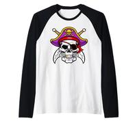 Teschio Pirata Halloween Ragazze Bambini Donne Uomo spettrale Pirata Maglia con Maniche Raglan