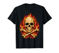 Teschio Pirata Ossa Incrociate Scheletro Fuoco Halloween Maglietta