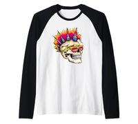 Teschio Punk Rock retrò Anni '80 '90 Rocker Gotico Maglia con Maniche Raglan
