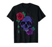 Teschio Rosa Illustrazione Scuro Estetica Gotica Floreale Maglietta