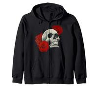 Teschio Rosa Rossa Felpa con Cappuccio