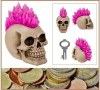 Teschio Salvadanaio Punk Verde Taglio a Cresta Stile Decorazione Ca 19x17x13cm