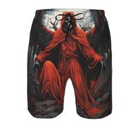Teschio Scheletro Angelo Demone Tristo Mietitore Rosso Uomo Bermuda da Bagno Leisure Costume da Bagno con Tasche Bagno Shorts L