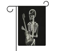 Teschio scheletro che suona la chitarra Bandiera da giardino Casa Prato Cartello di benvenuto Banner Doppio Lato Piccole Bandiere Personalizzate per Piscina Cortile Decorazione da Parete Casa Esterna