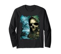 Teschio Scuro Lago Scena Horror Opere d'Arte Haunted Forest House Maglia a Manica