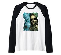 Teschio Scuro Lago Scena Horror Opere d'Arte Haunted Forest House Maglia con Maniche Raglan