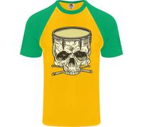Teschio Snare Batterista Del Tamburo Drumming DA UOMO S/S Baseball T-Shirt