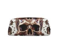 Teschio su sfondo bianco Borsa per il trucco per donna e uomo Astuccio per matite Borsa da viaggio piccola per cosmetici Borse da toilette con cerniera Astucci per penne estetiche Borse portaoggetti a