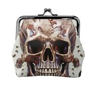 Teschio su sfondo bianco piccolo portamonete per le donne, Kiss-Lock portafoglio in pelle carino portamonete mini portamonete portamonete borsa cambiamento portachiavi