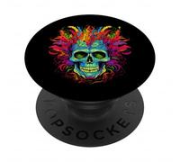 TESCHIO VERDE E BLU CON CAPELLI COLORATI, PIUME. OCCHI GRANDI PopSockets PopGrip Adesivo