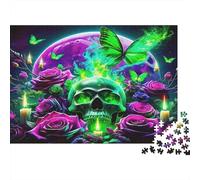 Teschio Verde Puzzle 1000 Pezzi Farfalla Luminosa Gioco di Puzzle 1000 Pezzi Carta Notte Misteriosa Adulti Relax Famiglia Arredo Regalo 38x26cm/1000pcs