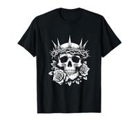Teschio w Corona di Spine e Rose Gothic Emo Estetica Maglietta