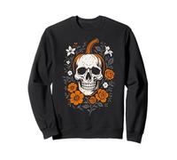 Teschio Zucca Halloween Arte Floreale Autunno Samhain Felpa