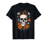 Teschio Zucca Halloween Arte Floreale Autunno Samhain Maglietta