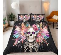 TeschioFiori Colorati-B Copripiumino Una PiazzaMezza 200x200 (2 Federa 50x80) Stile Artistico Surreale Set Copripiumino 3D Microfibra Ultra Angoli FissiCerniera Morbido LeggeroFacile da Lavare