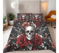 TeschioRose Intrecciati Copripiumino Una PiazzaMezza 200x200 (2 Federa 50x80) 3 Pezzi Stile Artistico Gotico Set Copripiumino 3D Microfibra Ultra Angoli FissiCerniera Morbido LeggeroFacile da Lavare
