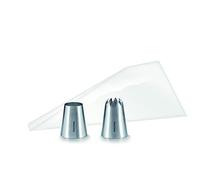 Tescoma CROQUETAS BOLSAS, 2 BOQUILLAS Kit per Crocchette Grandchef con sac à Poche, 10 Tasche, Liscio e 1 Beccuccio a Stella, Acciaio innossidabile, Transparente y Plateado