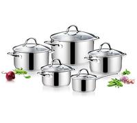 Tescoma 716410 Ambition Batteria da Cucina, Acciaio Inox, 24. cm, 10 Pezzi: 1 Pentola, 3 Casseruole, 5 coperchi, 1 Casseruola a un manico. Adatte a tutti i piani cottura.