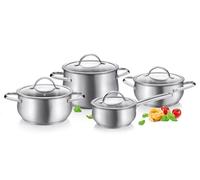 Tescoma 717610 Batteria di pentola in acciaio inox con coperchi in vetro, set 8 pezzi,linea HARMONY