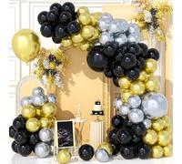 Teselife 126 Pezzi Kit Arco Palloncini Nero Oro Argento, Kit Ghirlanda Palloncini Nero Metallizzato Cromo Argento Oro per Compleanno Baby Shower Matrimonio Anniversario Decor Feste Carnevale Forniture