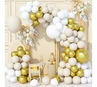 Teselife 136 Pezzi Kit Arco Palloncini in Oro Bianco, Kit Ghirlanda Palloncini Oro Metallizzato Beige Sabbia Bianca per Compleanno Baby Shower Matrimonio Anniversario Decor Feste Carnevale Forniture