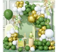 Teselife 136 Pezzi Kit Arco Palloncini Oro Verde Salvia, Kit Ghirlanda Palloncini Oro Metallizzato Verde Oliva Bianco per Compleanno Baby Shower Matrimonio Anniversario Feste Carnevale Forniture Decor