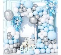 Teselife 137Pezzi Kit Arco Palloncini Blu Argento Bianco, Kit Ghirlanda Palloncini Blu Pastello Metallizzato Argento Bianco per Compleanno Baby Shower Matrimonio Anniversario Feste Carnevale Forniture