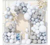 Teselife 140 Pezzi Kit Arco Palloncini Bianco Argento Grigio, Kit Ghirlanda Palloncini Argento Metallizzato Bianco per Compleanno Baby Shower Matrimonio Anniversario Decorazioni Feste Carnevale