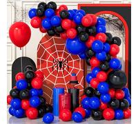 Teselife 141 Pezzi Kit Arco Palloncini Nero Rosso Blu, Kit Ghirlanda di Palloncini Blu Royal Nero Rosso per Compleanno Baby Shower Matrimonio Anniversario Carnevale Decorazioni per Feste Forniture