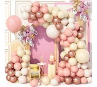 Teselife 143 Pezzi Kit Arco Palloncini Beige Nudo, Kit Ghirlanda Palloncini per Feste Crema Albicocca Rosa Oro Rosa per Compleanno Baby Shower Matrimonio Anniversario Carnevale Feste Forniture Decor