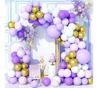 Teselife 150 Pezzi Kit Arco di Palloncini Viola, Kit Ghirlanda Palloncini Viola Scuro Bianco Metallizzato Oro per Compleanno Baby Shower Matrimonio Anniversario Carnevale per Feste Forniture Decor