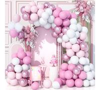 Teselife 153 Pezzi Kit Arco di Palloncini Rosa, Kit Ghirlanda Palloncini Rosa Pastello Metallizzato Bianco per Compleanno Baby Shower Matrimonio Anniversario Carnevale Decorazioni per Feste Forniture